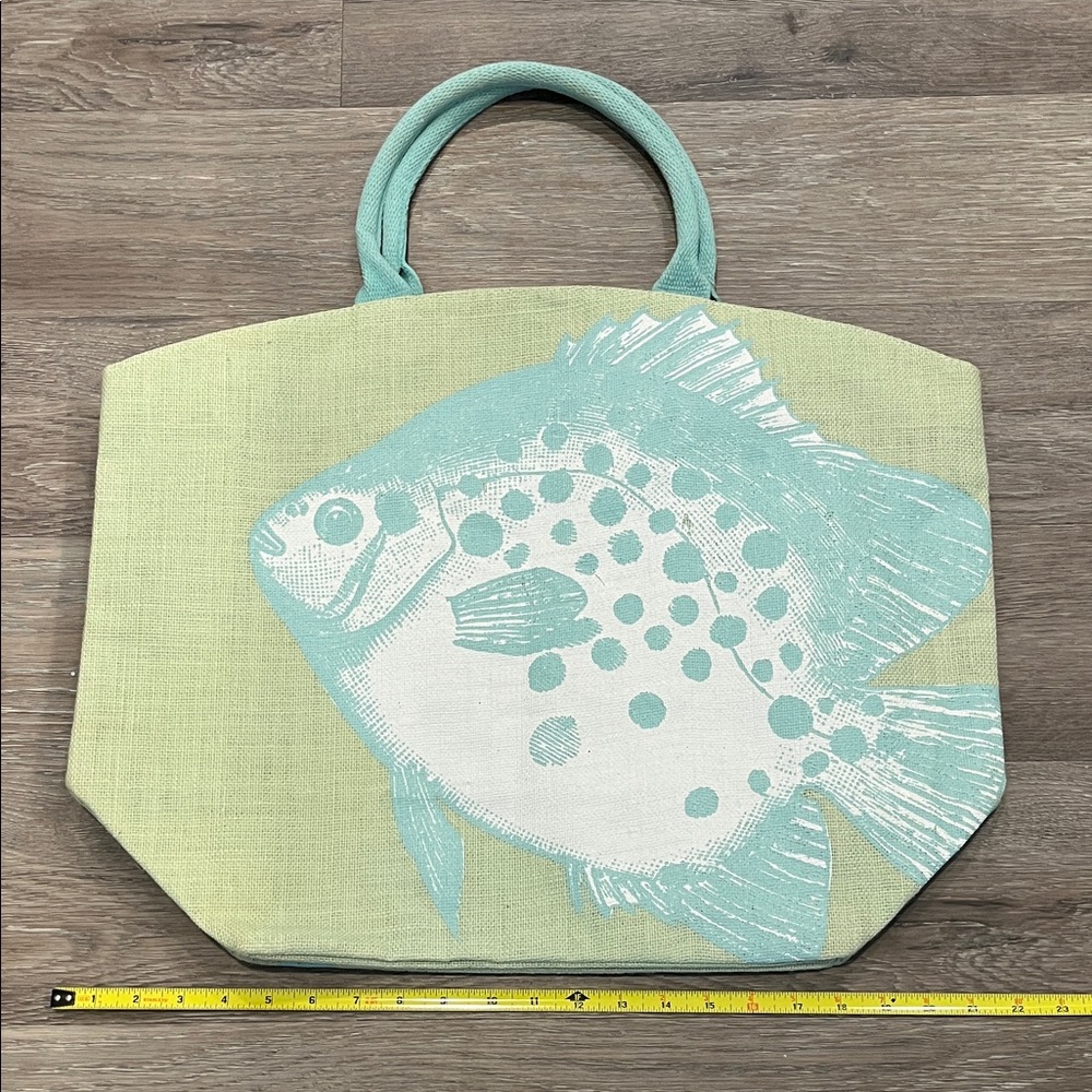 Fish Print Tote Bag - Green and White